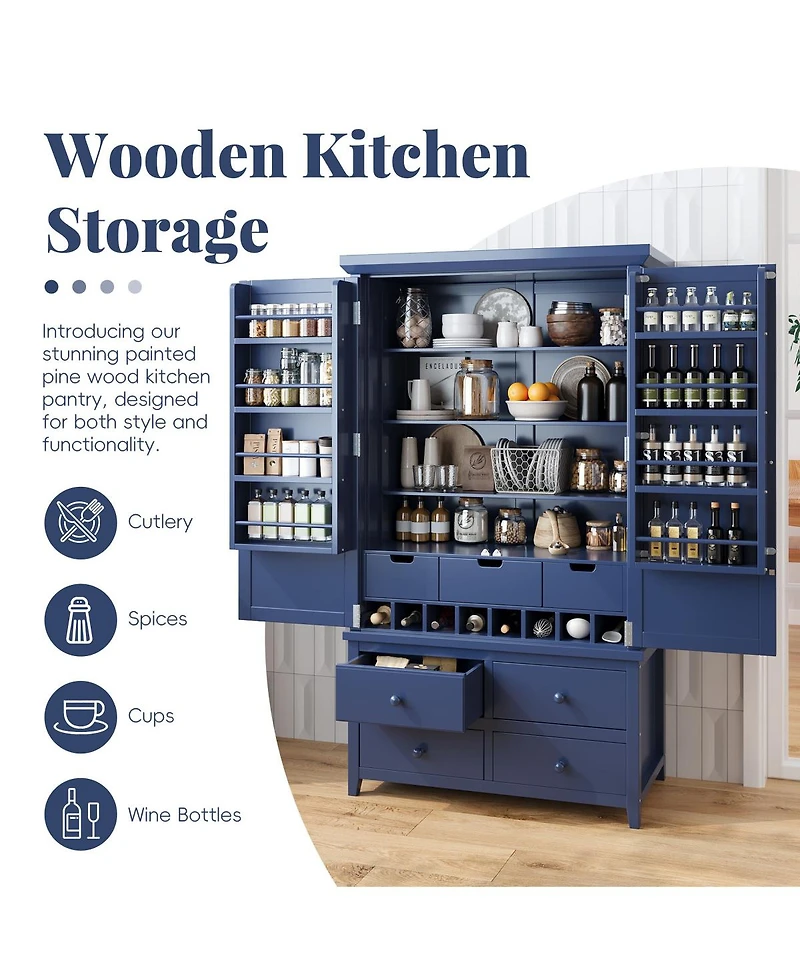 Streamdale Furniture Freestanding Large Wooden Kitchen Pantry Cabinet with Storage and Wine Racks