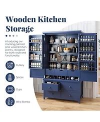 Streamdale Furniture Freestanding Large Wooden Kitchen Pantry Cabinet with Storage and Wine Racks