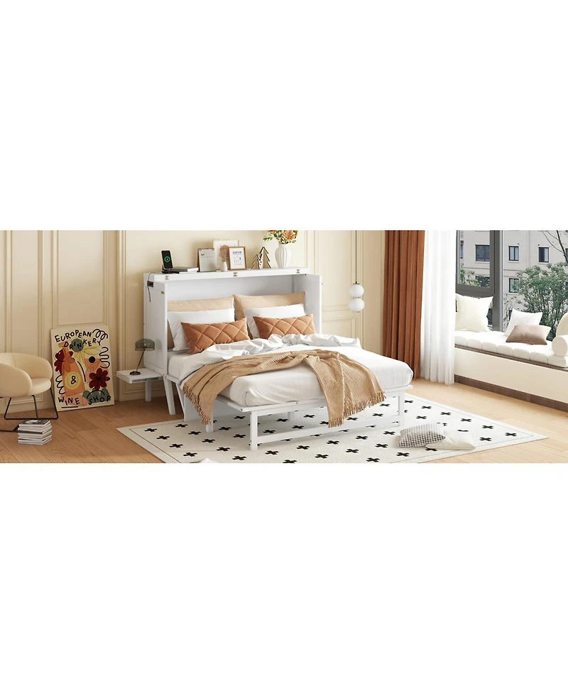 Streamdale Furniture Queen Size Murphy Bed with Usb Port and Removable Shelves