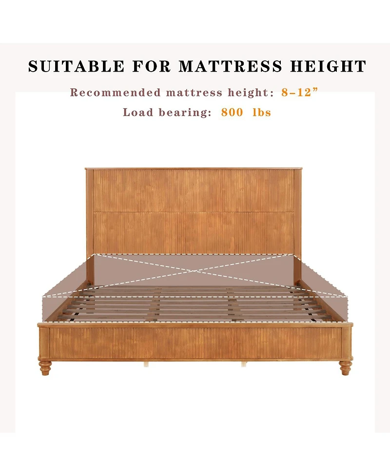 Streamdale Furniture Solid Wood King Platform Bed Frame with Tall Headboard No Box Spring Needed