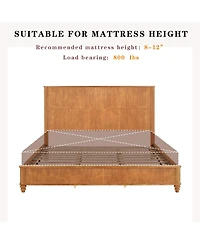 Streamdale Furniture Solid Wood King Platform Bed Frame with Tall Headboard No Box Spring Needed