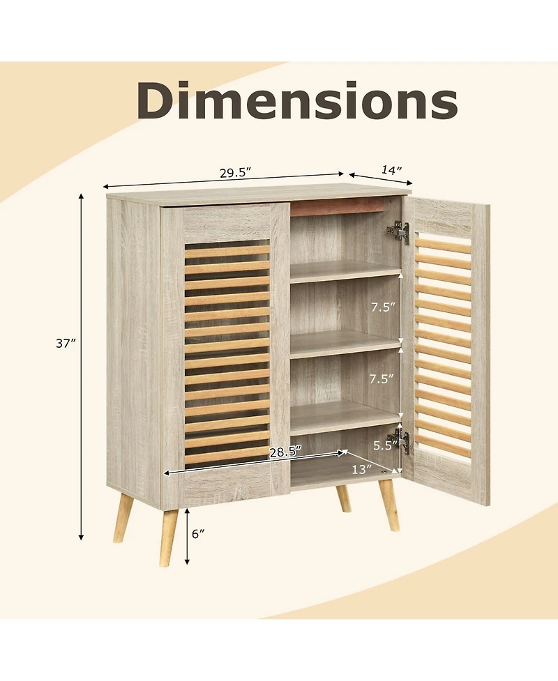 Slickblue Entryway Shoe Cabinet with Louvered Doors Removable Shelving