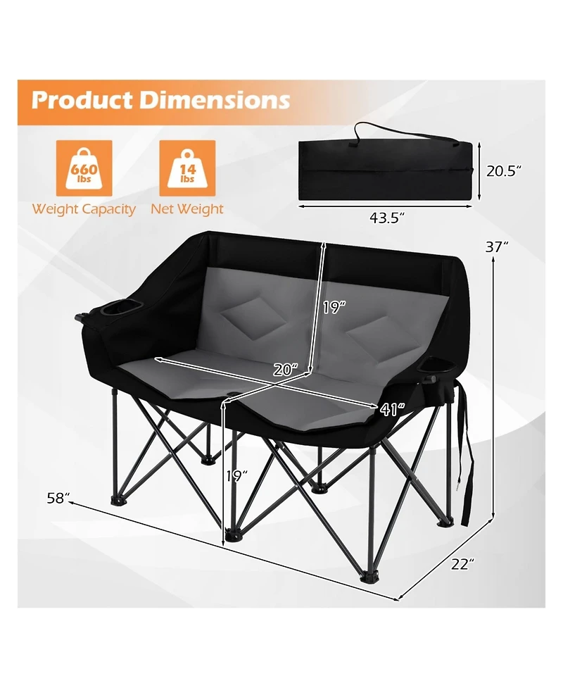 Mecale Double Camping Chair for Two with Cup Holders and Glass Racks