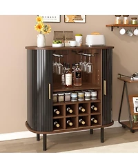 Streamdale Furniture 28'' Fluted Wine Bar Cabinet with Storage Adjustable Shelves and Tambour Doors