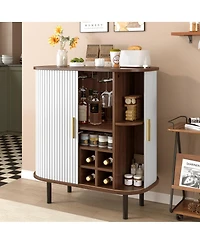 Streamdale Furniture 28'' Fluted Wine Bar Cabinet with Storage Adjustable Shelves and Tambour Doors