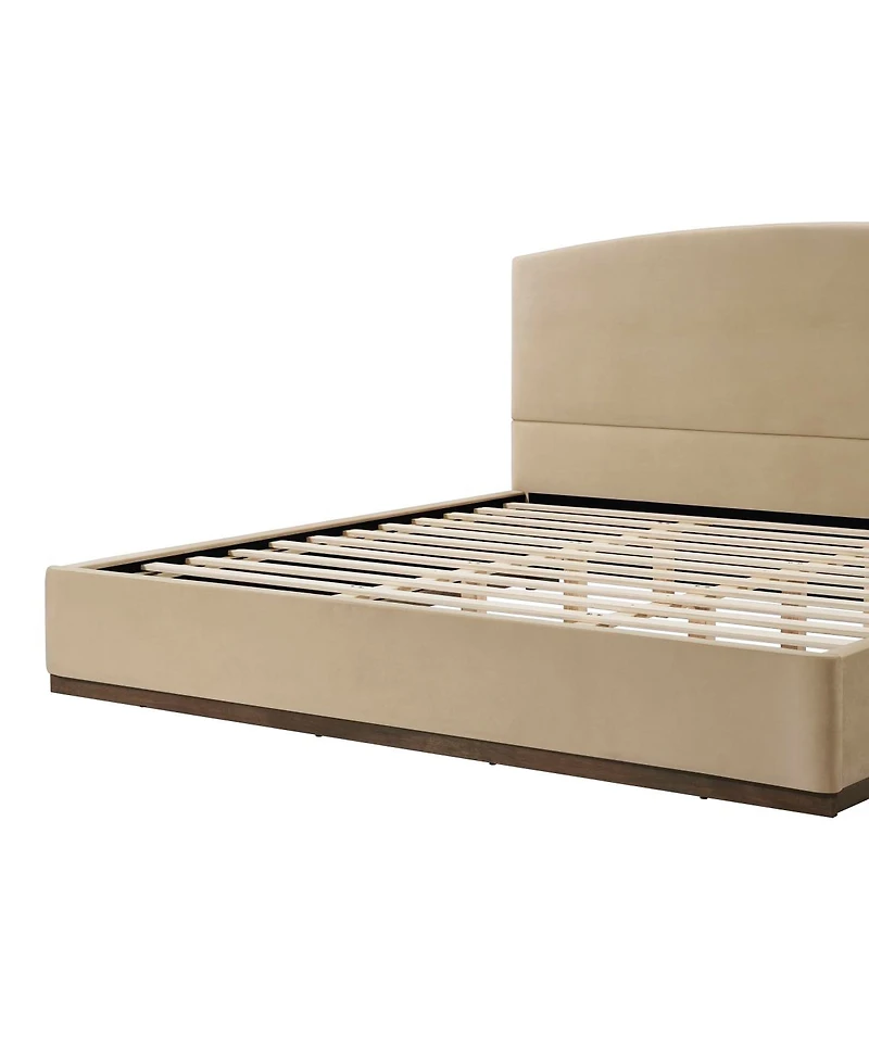 Streamdale Furniture King Size Velvet Upholstered Bed Frame with Thick Headboard Camel