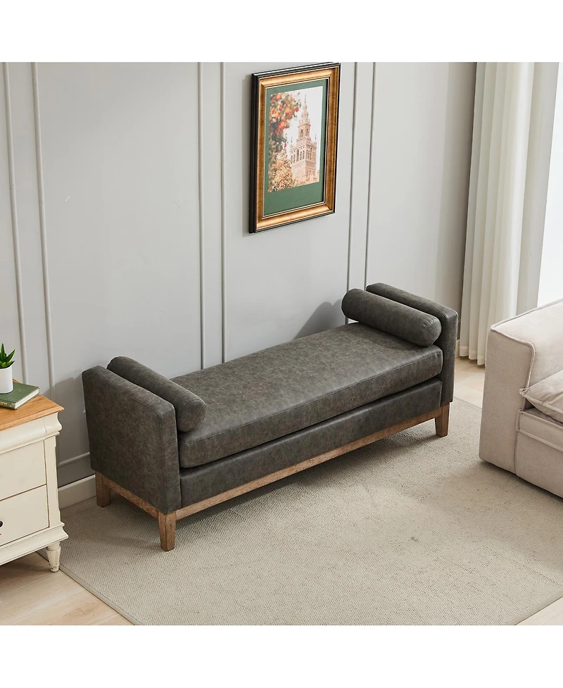 Streamdale Furniture 66.34''W Upholstered End of Bed Bench with Wood Frame and 2 Bolsters Pu