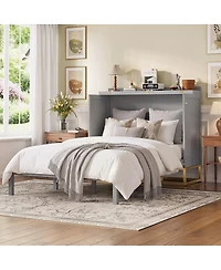 Streamdale Furniture Murphy queen bed with Wooden doors design fake drawers metal legs
