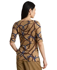 Lauren Ralph Petite Belting-Print Cotton Boatneck Slim-Fit Top