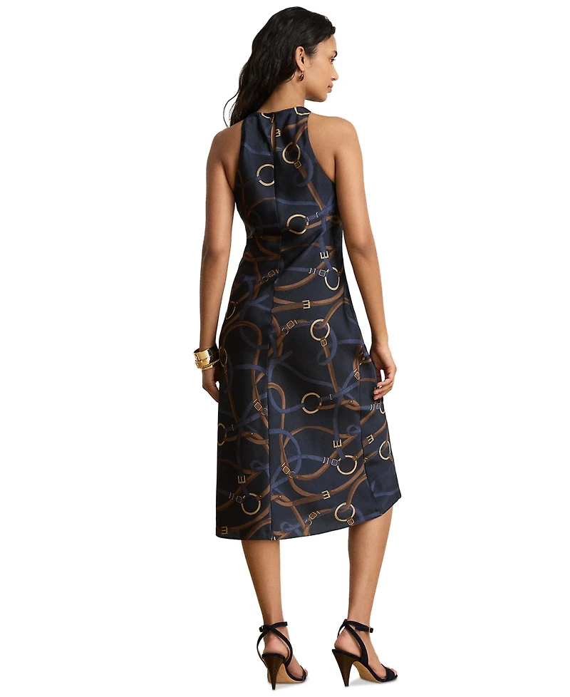 Lauren Ralph Petite Belting-Print Twill Sleeveless Midi Dress