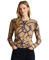 Lauren Ralph Petite Belting-Print Cotton-Modal Crewneck Sweater
