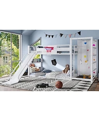 Streamdale Furniture Loft Bed with Basketball Hoop Climbing Wall Slide and Bookshelves