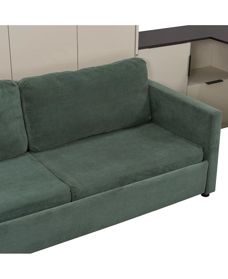 Streamdale Furniture Queen Murphy Bed with Sofa Storage Led and Usb Cream