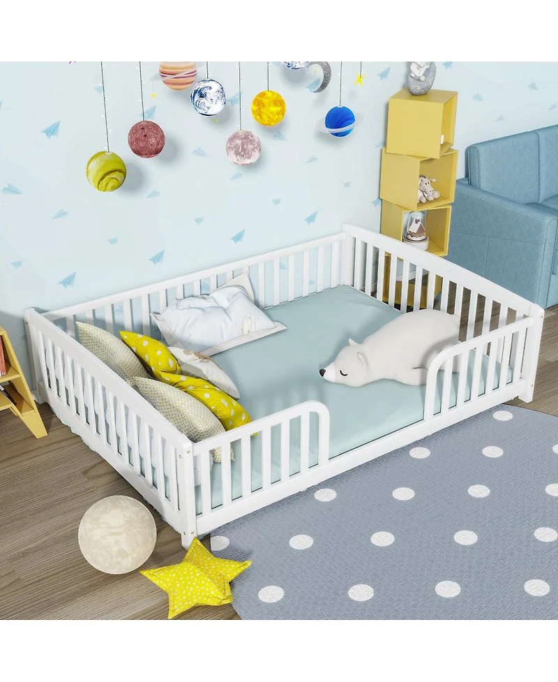 Streamdale Furniture Full Size Floor Fence Bed with Guardrails