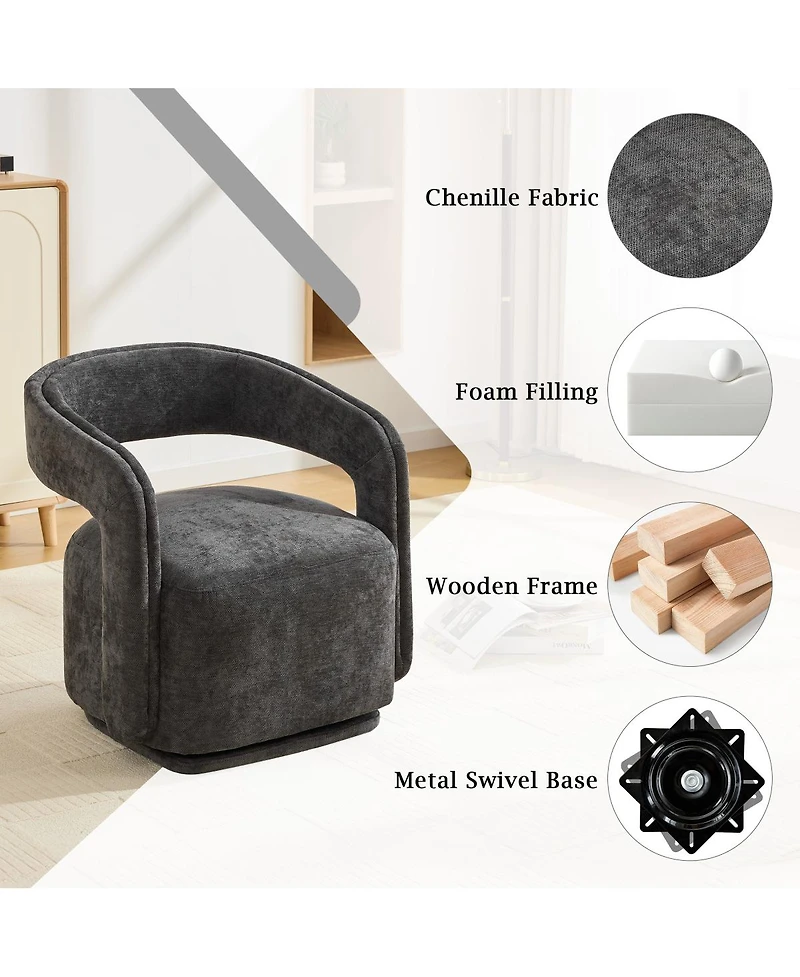 Streamdale Furniture Chenille Fabric Swivel Barrel Accent Chair with Curved Backrest