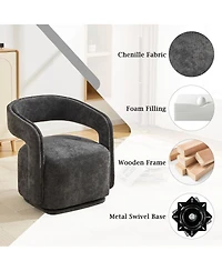 Streamdale Furniture Chenille Fabric Swivel Barrel Accent Chair with Curved Backrest