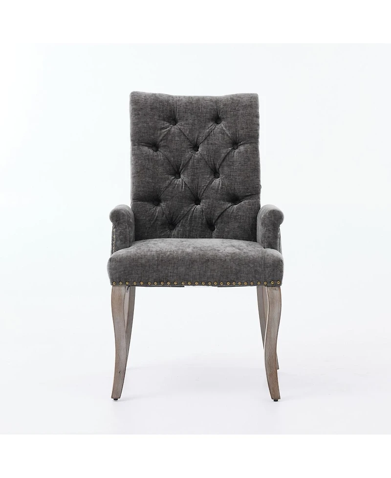Streamdale Furniture Tufted Chenille Upholstered Dining Chair with Curved Wood Legs