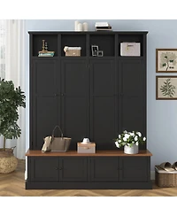 Streamdale Furniture 76.7'' Farmhouse Hall Tree with Bench Coat Rack and Storage Cabinet