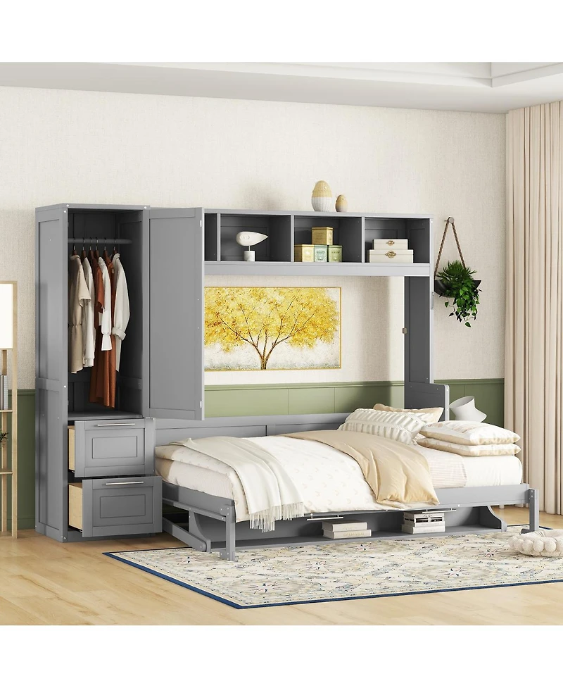 Streamdale Furniture Queen Size Murphy Bed Wall Bed with Closet and Drawers