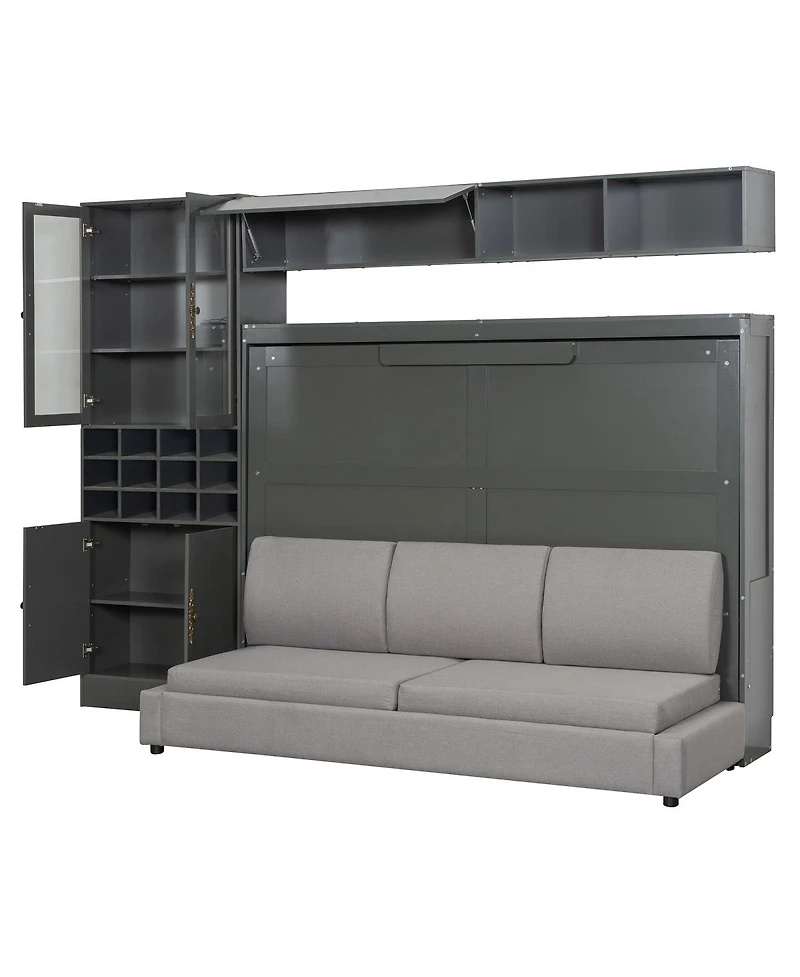 Streamdale Furniture Full Size Murphy Bed Wall Bed with Sofa Shelves Usb