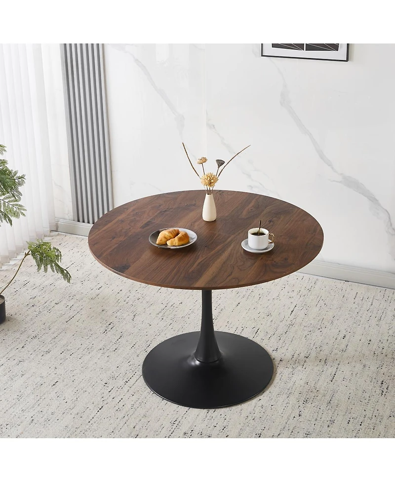Streamdale Furniture 42.1'' Walnut Round Tulip Pedestal Dining Table for 4-6 People