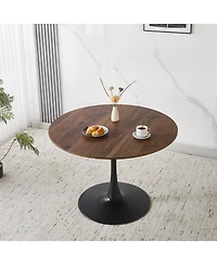 Streamdale Furniture 42.1'' Walnut Round Tulip Pedestal Dining Table for 4-6 People