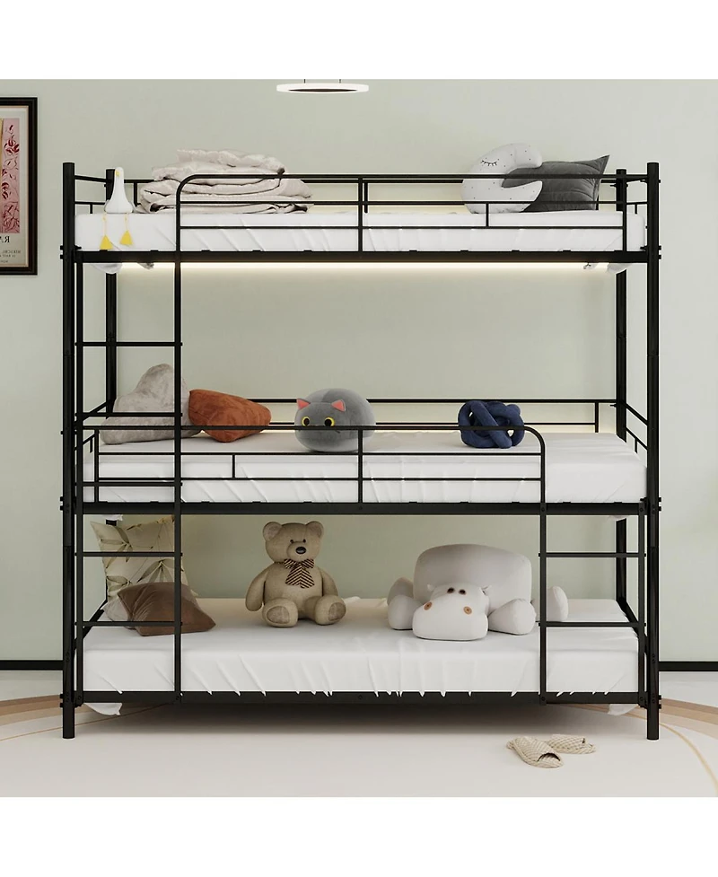 Streamdale Furniture Heavy-Duty Triple Bunk Bed with Ladder and Railing