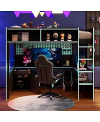 Streamdale Furniture Twin Size Gaming Loft Bed with Desk Lights and Charging Station