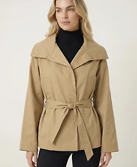 Modenaire Women's Belted Wrap Wide-Lapel Jacket