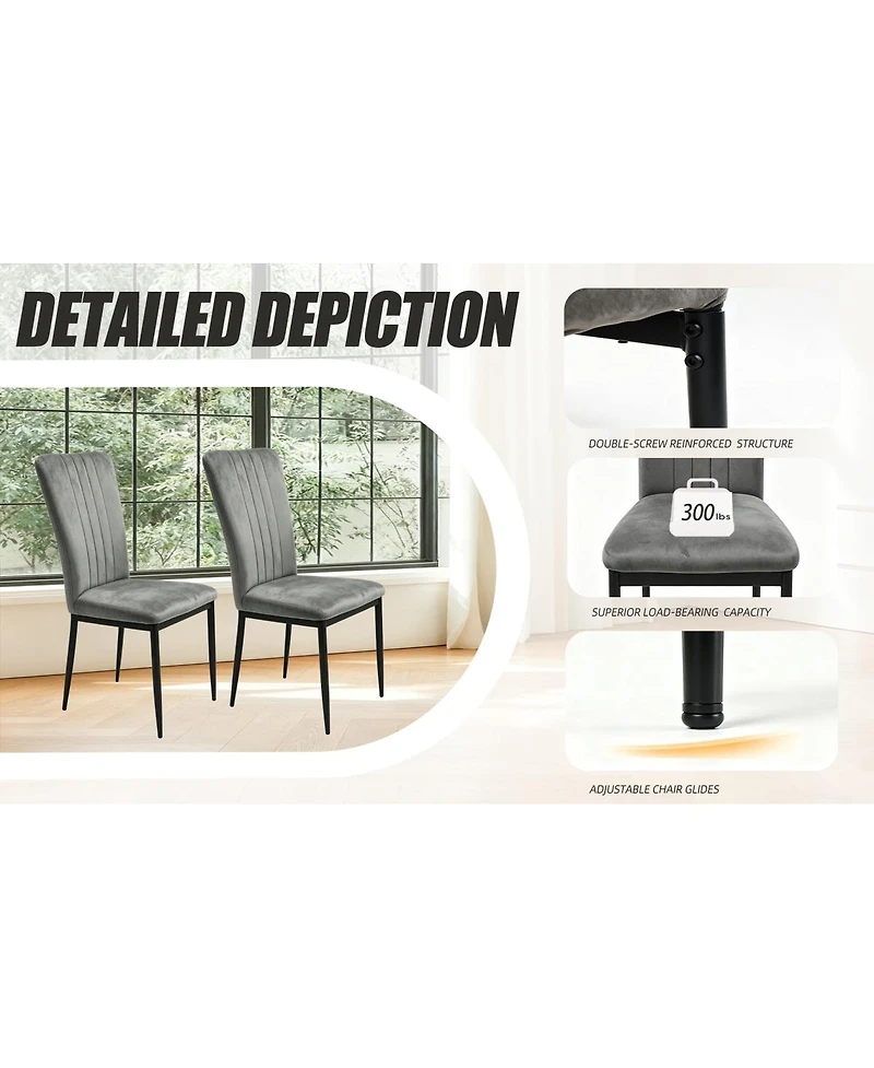 Streamdale Furniture Set of 4 Modern Velvet Dining Chairs with Metal Legs