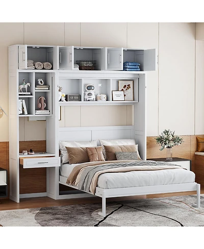 Streamdale Furniture Queen Murphy Bed with Desk Top Cabinet and Storage Shelves