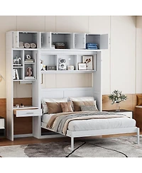 Streamdale Furniture Queen Murphy Bed with Desk Top Cabinet and Storage Shelves