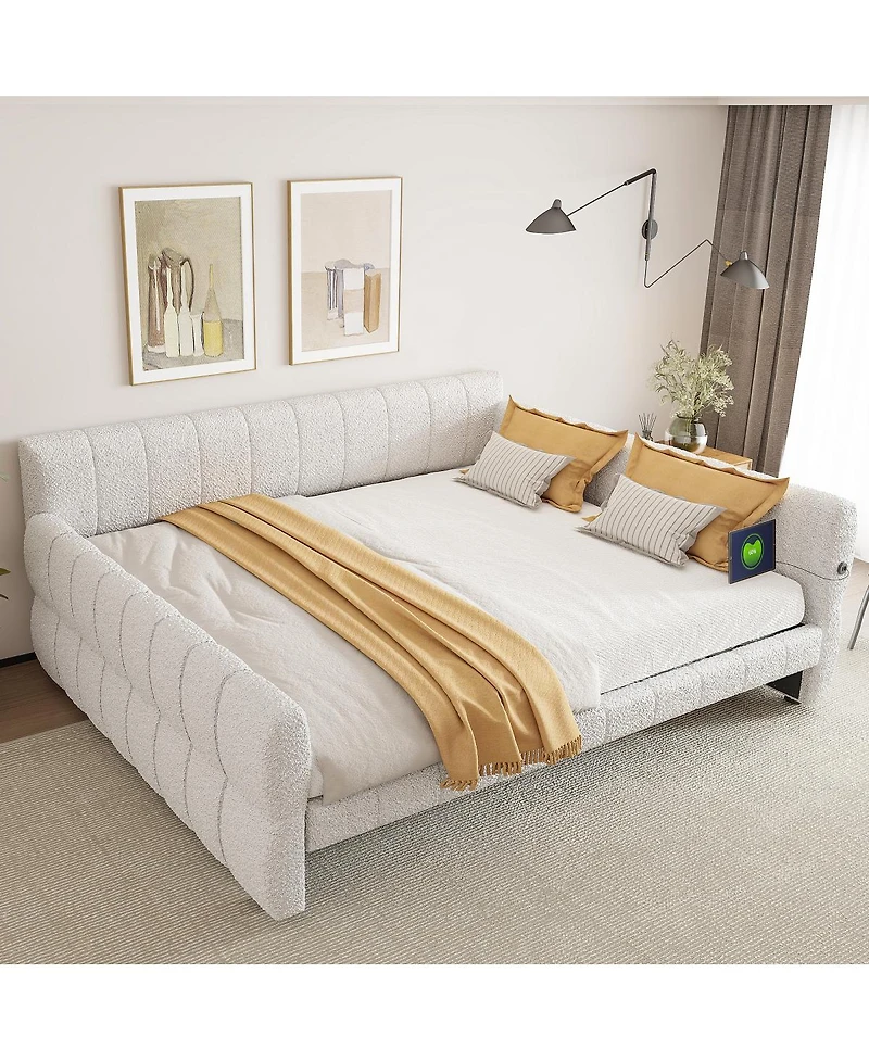 Streamdale Furniture King Size Upholstered Platform Bed with Usb