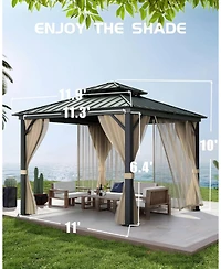 gaomon Hardtop Gazebo 12x12 Feet for All Weather, with Double Metal Roof, Aluminum Alloy Frame, Net, and Curtain, Permanent Building for Patio