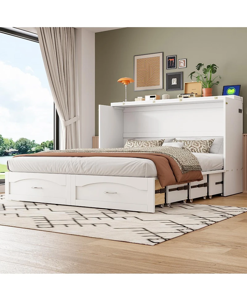 Streamdale Furniture Queen Murphy Bed with Drawer Usb Ports and Sockets