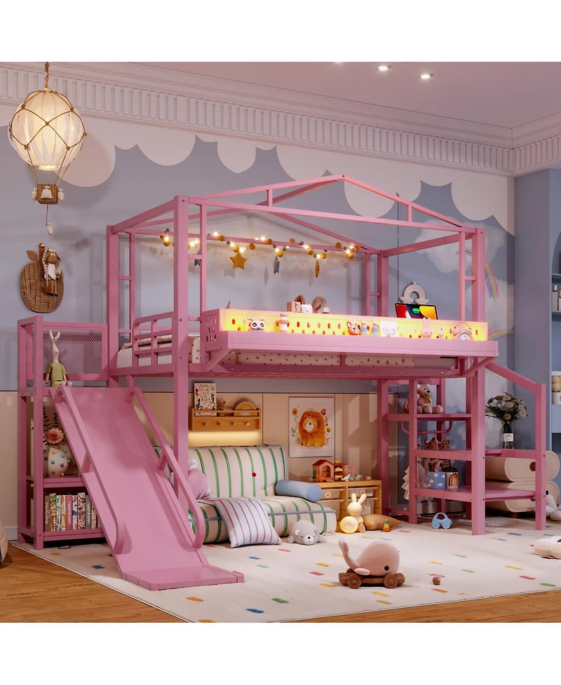 Streamdale Furniture Loft Bed with Storage Stairs Wardrobe Usb Ports and Led Lights