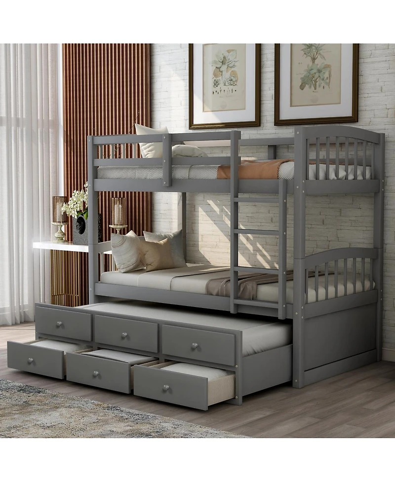 Streamdale Furniture Twin Bunk Bed with Trundle 3 Drawers and Ladder