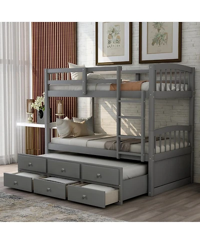 Streamdale Furniture Twin Bunk Bed with Trundle 3 Drawers and Ladder