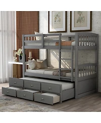Streamdale Furniture Twin Bunk Bed with Trundle 3 Drawers and Ladder