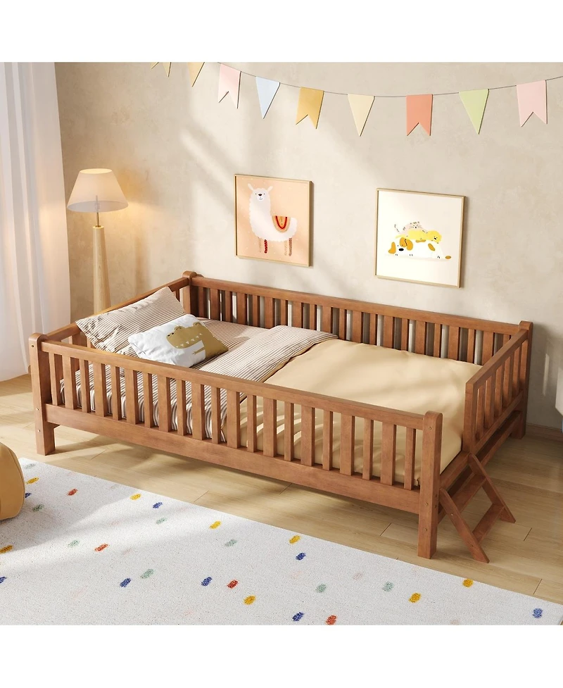 Streamdale Furniture Wood Platform Bed with Guardrail