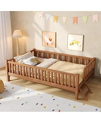 Streamdale Furniture Wood Platform Bed with Guardrail