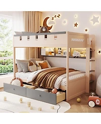 Streamdale Furniture Castle-Style Wooden Loft Bed with Led Lights and Storage Drawers