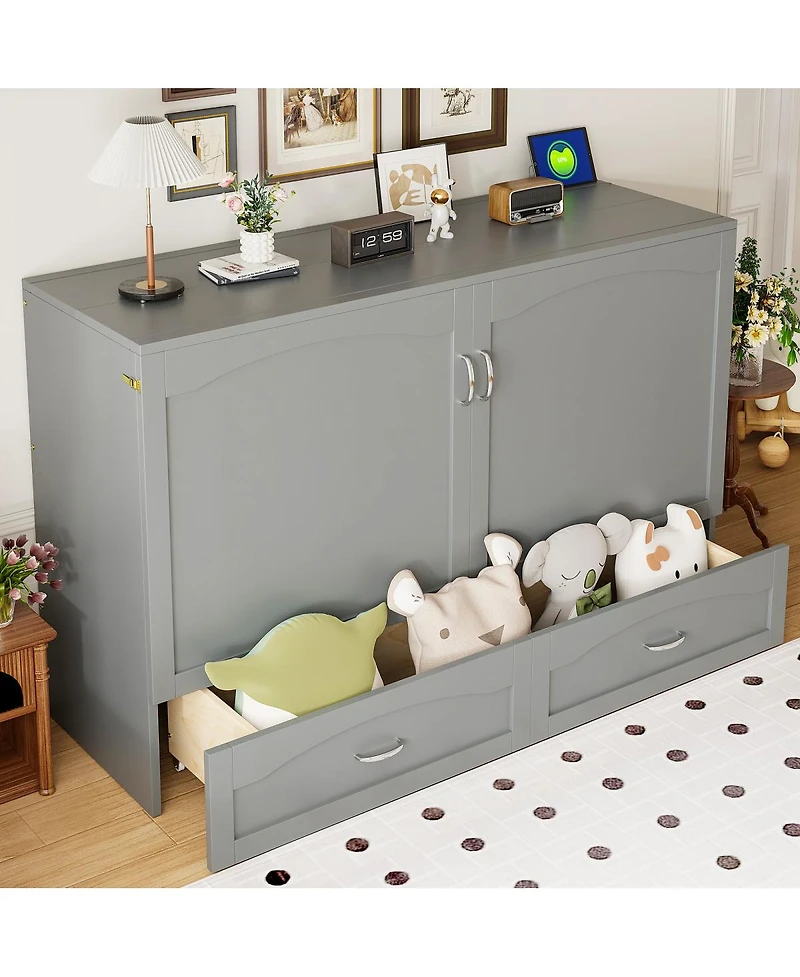 Streamdale Furniture Queen Size Murphy Bed with Drawer Usb Ports and Pulley Design