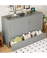 Streamdale Furniture Queen Size Murphy Bed with Drawer Usb Ports and Pulley Design