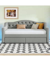 Streamdale Furniture Upholstered Twin Xl Size Daybed with Led Belt and 2 Drawers