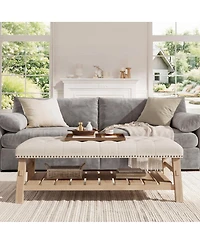 Streamdale Furniture 48'' Tufted Rectangle Ottoman Coffee Table with Storage Shelf and Nailhead Trim