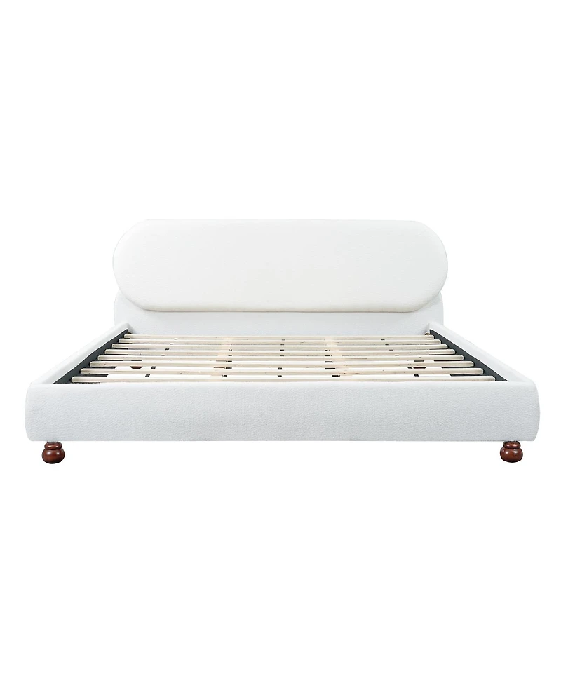 Streamdale Furniture Boucle Upholstered Bed with Rubber Wood Foot