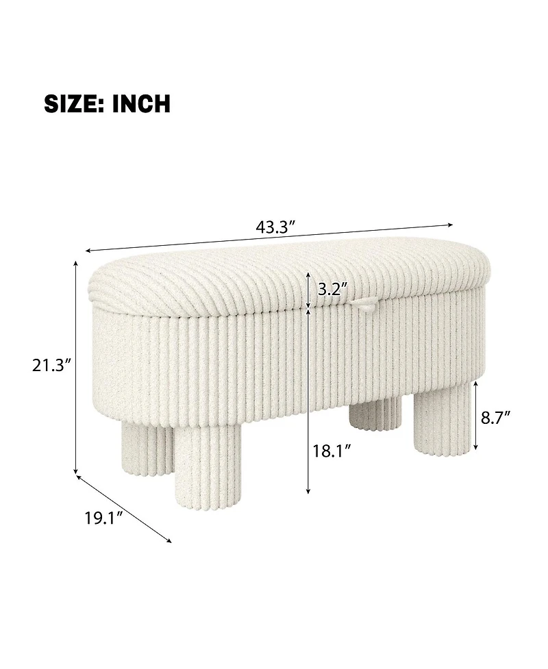 Streamdale Furniture Modern Corduroy Upholstered Storage Ottoman Bench