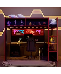 Streamdale Furniture Full Size Gaming Loft Bed with Desk Lights and Charging Station