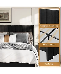 gaomon Bed Frame, Bed Frame Upholstered Platform Bed with Velvet Headboard, Wing Edge Design, 2 Storage Drawers, No Box Spring Needed